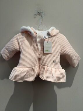 NWT- Blukids Bebe Hooded Quilted Jacket Light Pink Size 3-6 Months